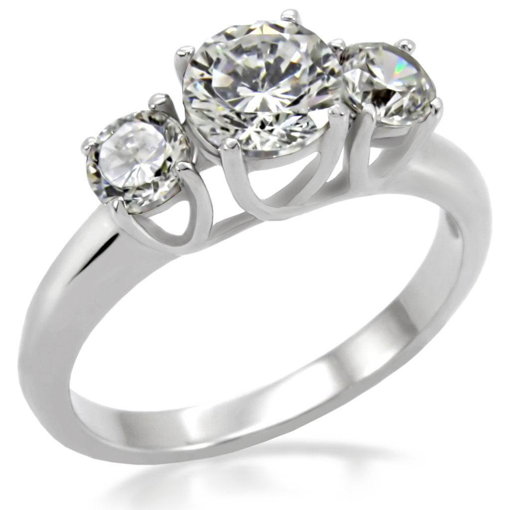 JCE004 High polished (no plating) Stainless Steel Ring with AAA Grade CZ in Clear