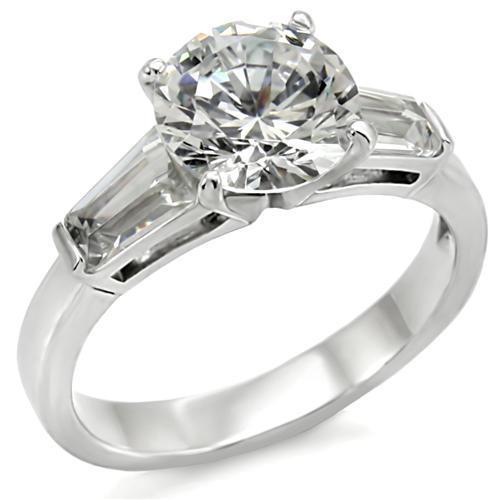 JCE005 High polished (no plating) Stainless Steel Ring with AAA Grade CZ in Clear