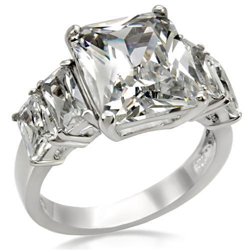 JCE007 High polished (no plating) Stainless Steel Ring with AAA Grade CZ in Clear
