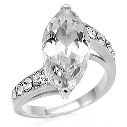 JCE008 High polished (no plating) Stainless Steel Ring with AAA Grade CZ in Clear