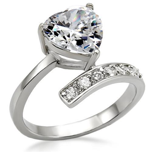 JCE009 High-Polished Stainless Steel Ring with AAA Grade CZ in Clear