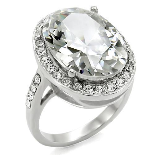 JCE010 High polished (no plating) Stainless Steel Ring with AAA Grade CZ in Clear