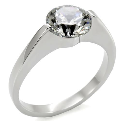 JCE012 High polished (no plating) Stainless Steel Ring with AAA Grade CZ in Clear