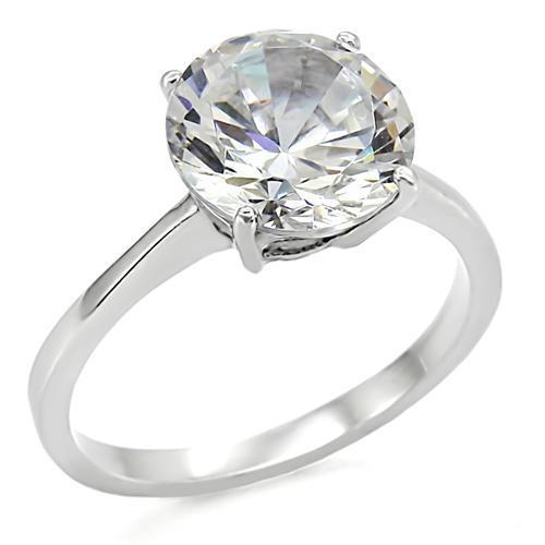 JCE013 High polished (no plating) Stainless Steel Ring with AAA Grade CZ in Clear