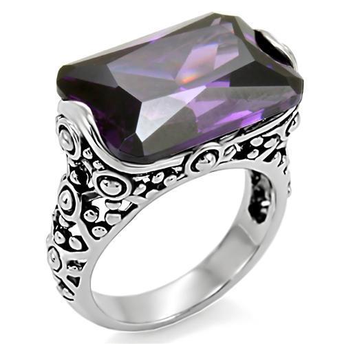 JCE015 High polished (no plating) Stainless Steel Ring with AAA Grade CZ in Amethyst