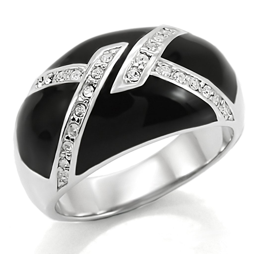 JCE022 High polished (no plating) Stainless Steel Ring with Top Grade Crystal in Clear
