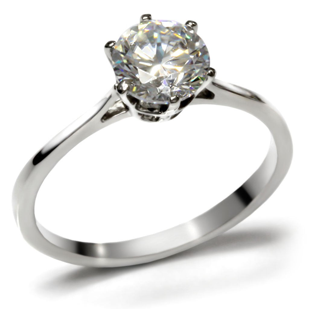 JCE025 High polished (no plating) Stainless Steel Ring with AAA Grade CZ in Clear