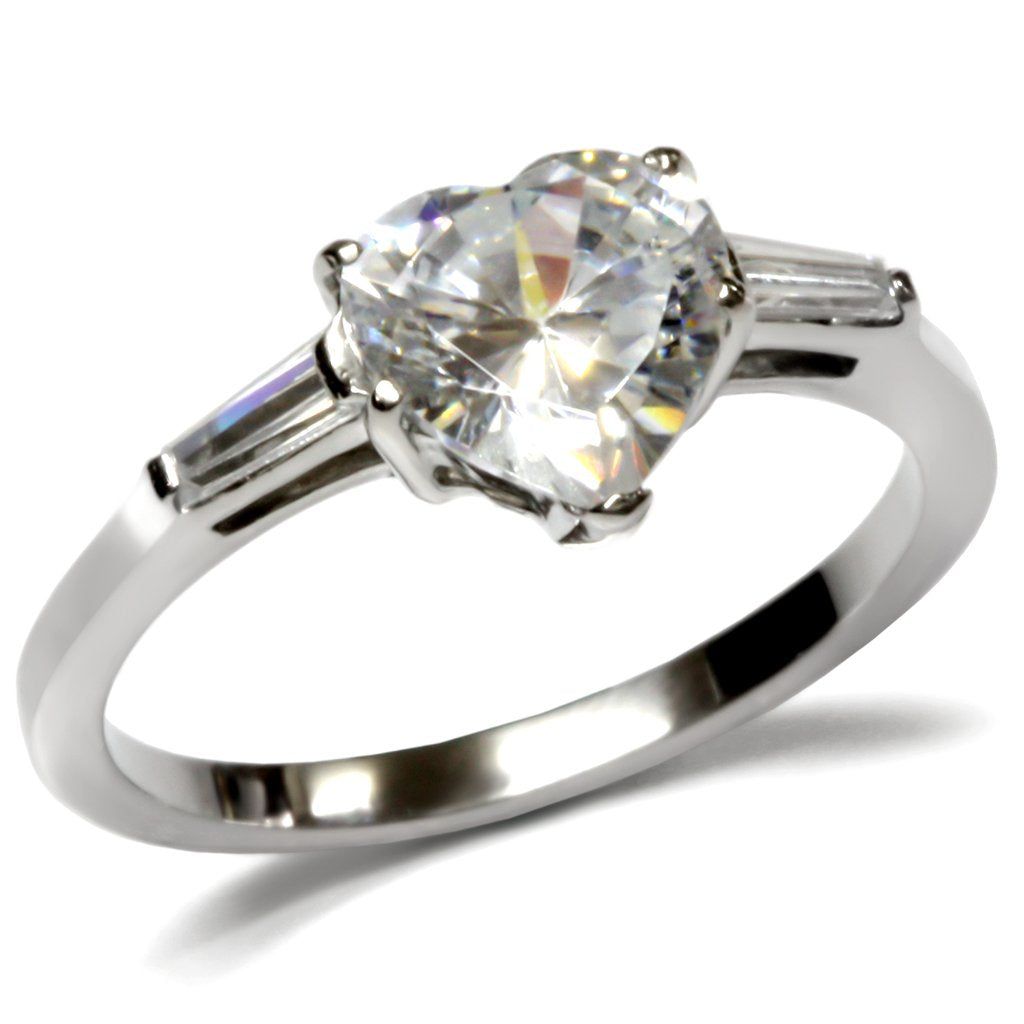 JCE027 High polished (no plating) Stainless Steel Ring with AAA Grade CZ in Clear