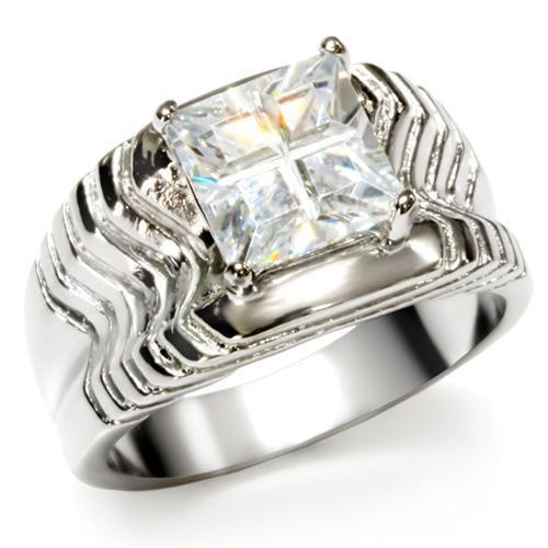 JCE028 High polished (no plating) Stainless Steel Ring with AAA Grade CZ in Clear