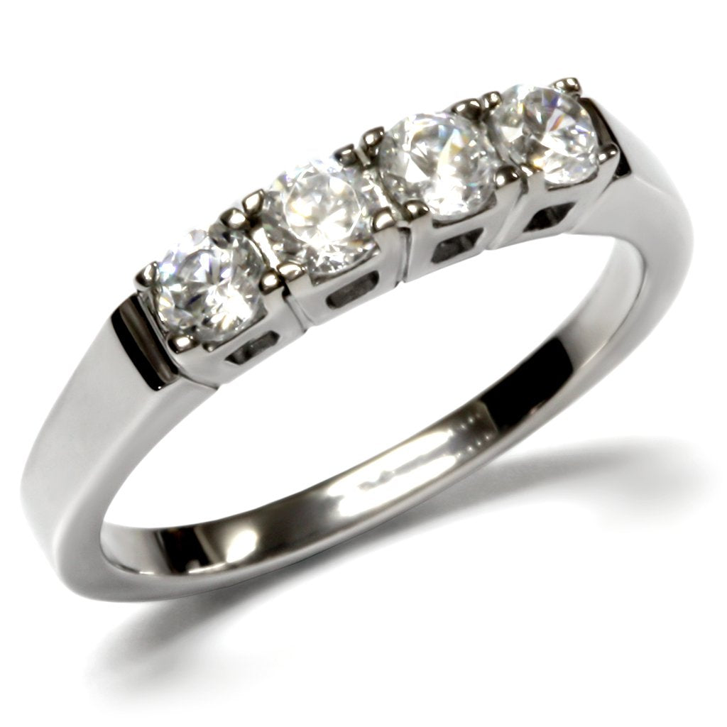 JCE047 High polished (no plating) Stainless Steel Ring with AAA Grade CZ in Clear