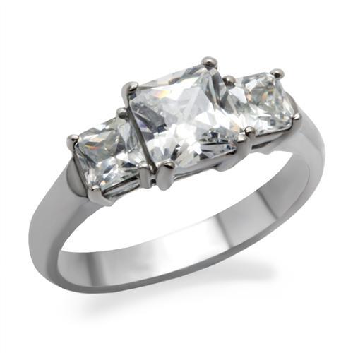 JCE058 High polished (no plating) Stainless Steel Ring with AAA Grade CZ in Clear
