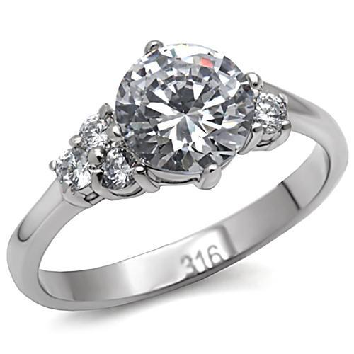 JCE062 High polished (no plating) Stainless Steel Ring with AAA Grade CZ in Clear