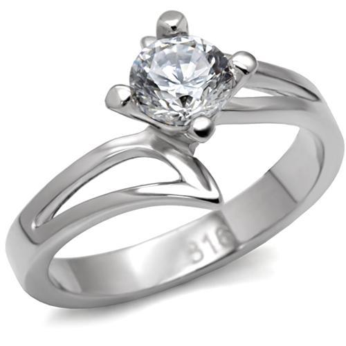 JCE063 High polished (no plating) Stainless Steel Ring with AAA Grade CZ in Clear