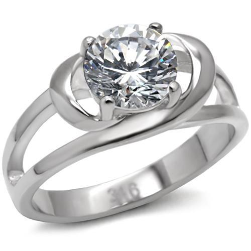 JCE066 High polished (no plating) Stainless Steel Ring with AAA Grade CZ in Clear