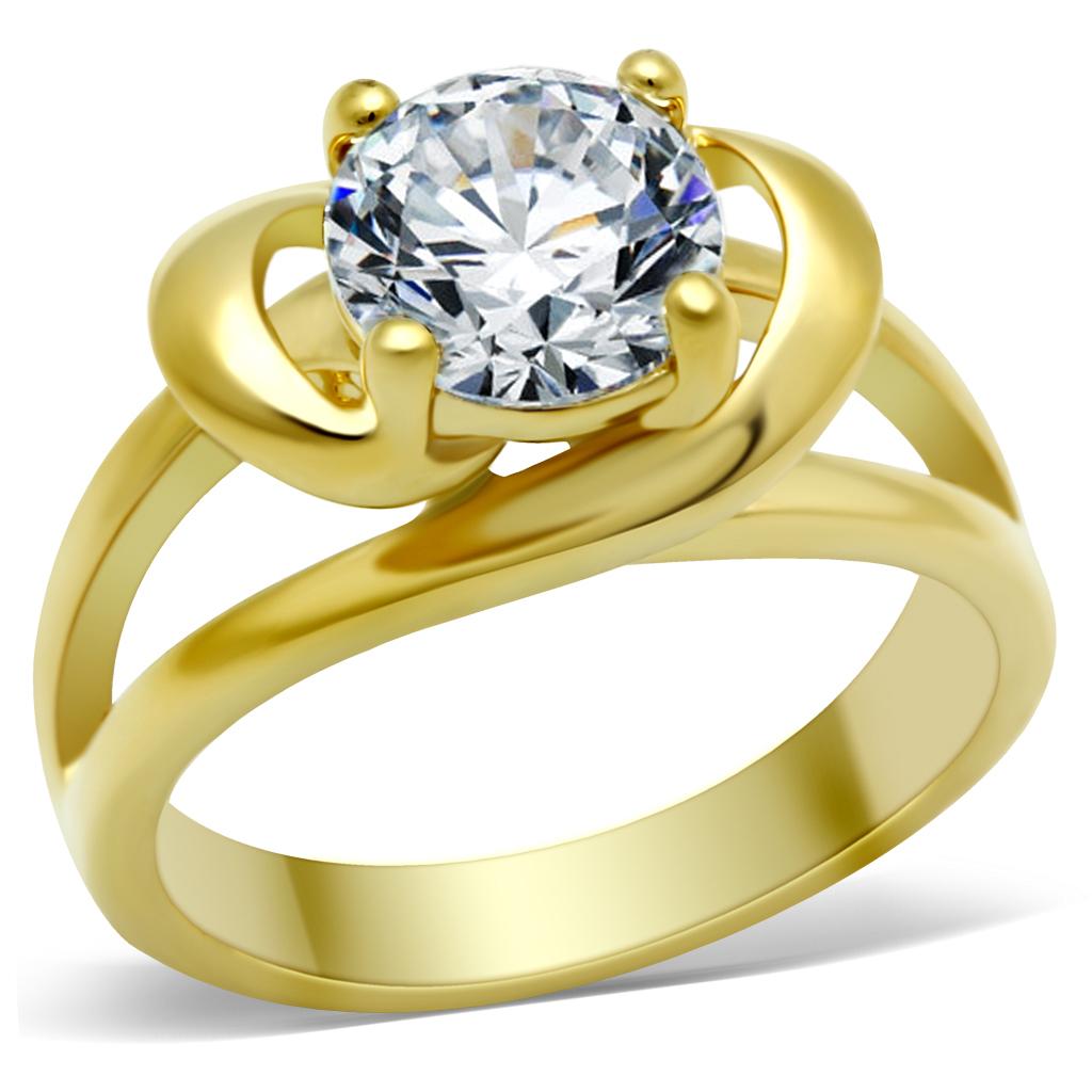 JCE066G IP Gold(Ion Plating) Stainless Steel Ring with AAA Grade CZ in Clear