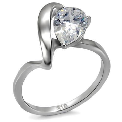 JCE067 High polished (no plating) Stainless Steel Ring with AAA Grade CZ in Clear