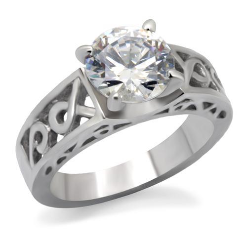 JCE069 High polished (no plating) Stainless Steel Ring with AAA Grade CZ in Clear