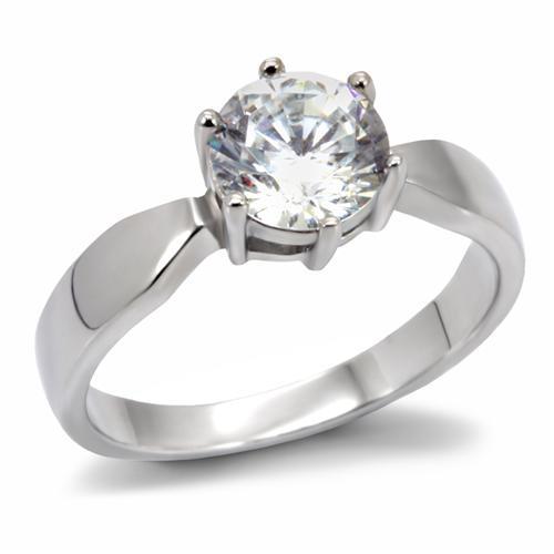 JCE071 High polished (no plating) Stainless Steel Ring with AAA Grade CZ in Clear