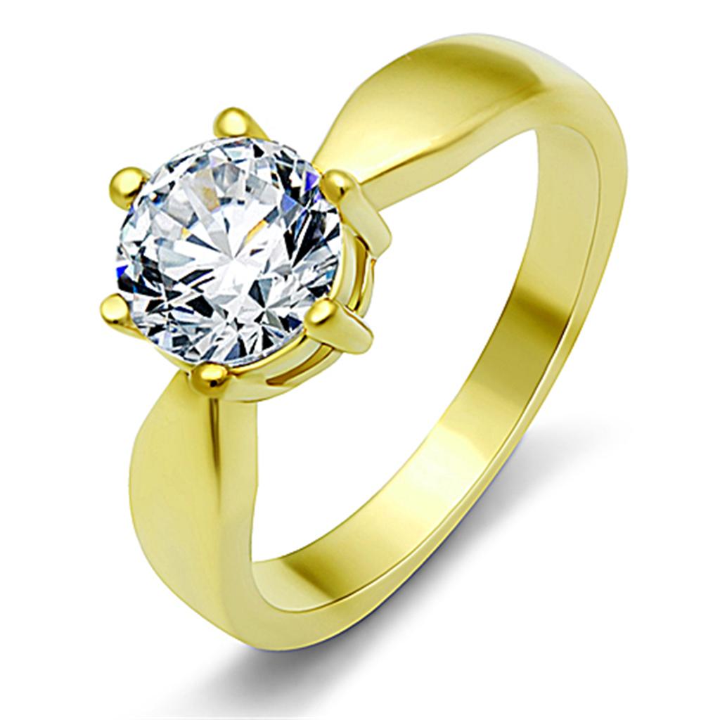 JCE071G IP Gold(Ion Plating) Stainless Steel Ring with AAA Grade CZ in Clear