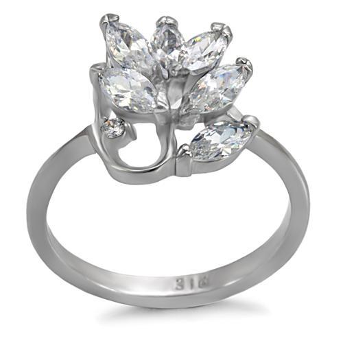 JCE075 High polished (no plating) Stainless Steel Ring with AAA Grade CZ in Clear