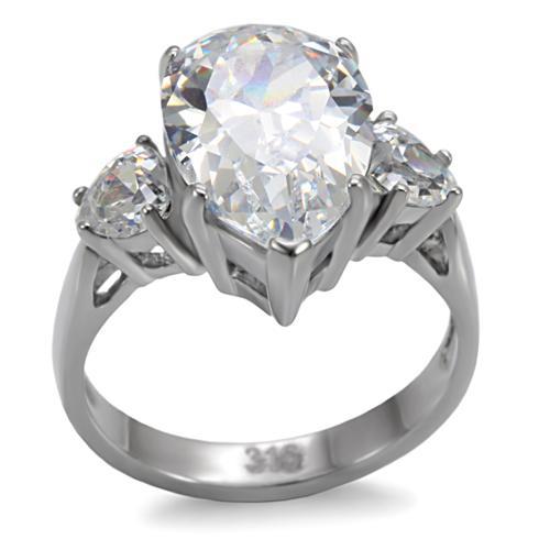 JCE076 High polished (no plating) Stainless Steel Ring with AAA Grade CZ in Clear