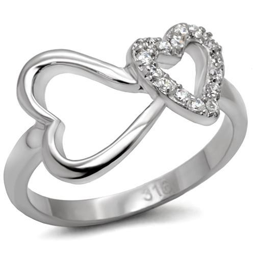 JCE077 High polished (no plating) Stainless Steel Ring with AAA Grade CZ in Clear