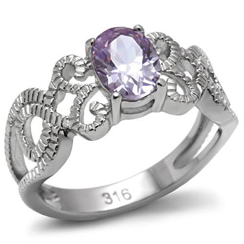 JCE079 High polished (no plating) Stainless Steel Ring with AAA Grade CZ in Light Amethyst