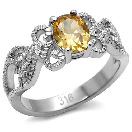 JCE080 High polished (no plating) Stainless Steel Ring with AAA Grade CZ in Champagne