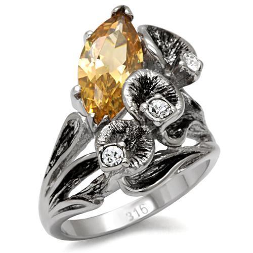 JCE083 High polished (no plating) Stainless Steel Ring with AAA Grade CZ in Champagne