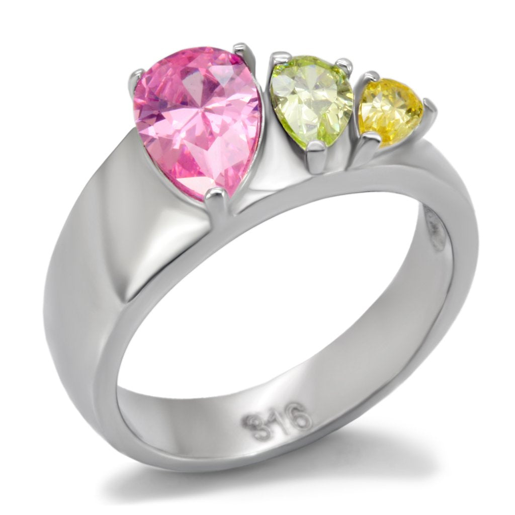 JCE091 High polished (no plating) Stainless Steel Ring with AAA Grade CZ in Multi Color