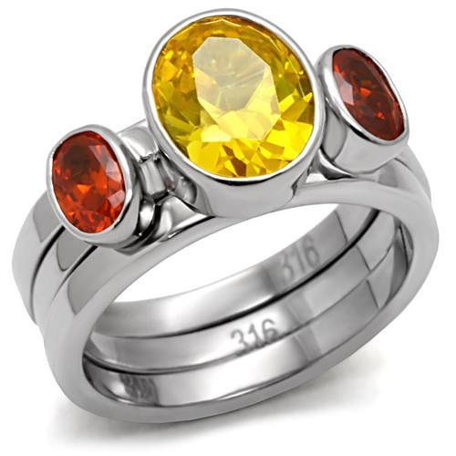 JCE095 High polished (no plating) Stainless Steel Ring with AAA Grade CZ in Multi Color