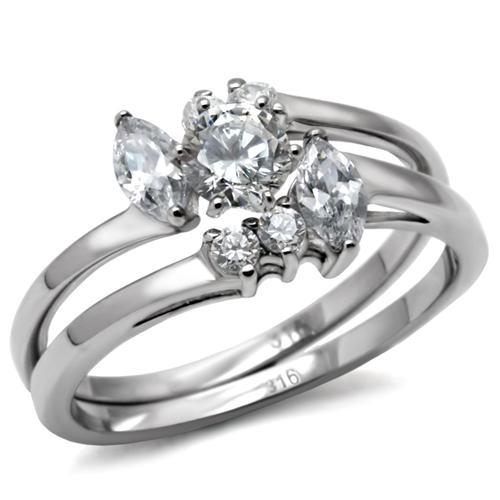 JCE096 High polished (no plating) Stainless Steel Ring with AAA Grade CZ in Clear