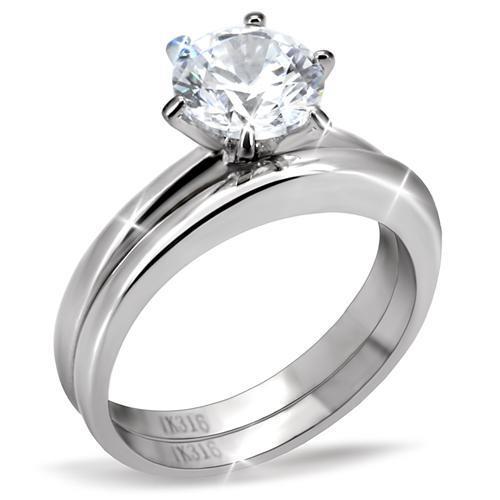 JCE097 High polished (no plating) Stainless Steel Ring with AAA Grade CZ in Clear