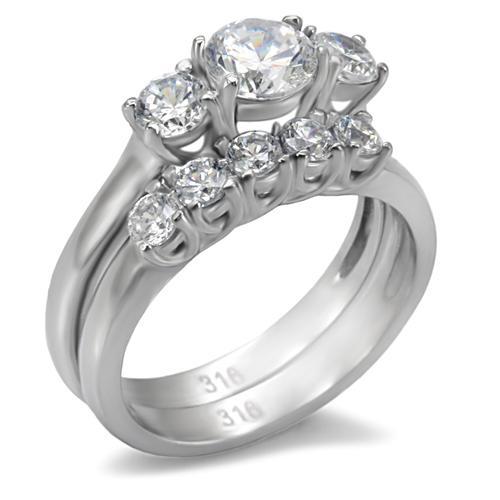 JCE098 High polished (no plating) Stainless Steel Ring with AAA Grade CZ in Clear