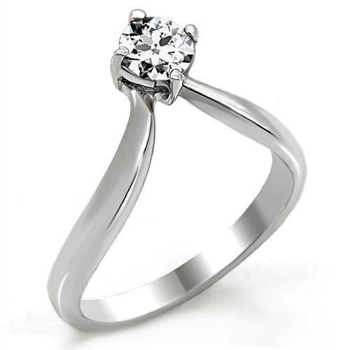 JCE0W260 High polished (no plating) Stainless Steel Ring with AAA Grade CZ in Clear
