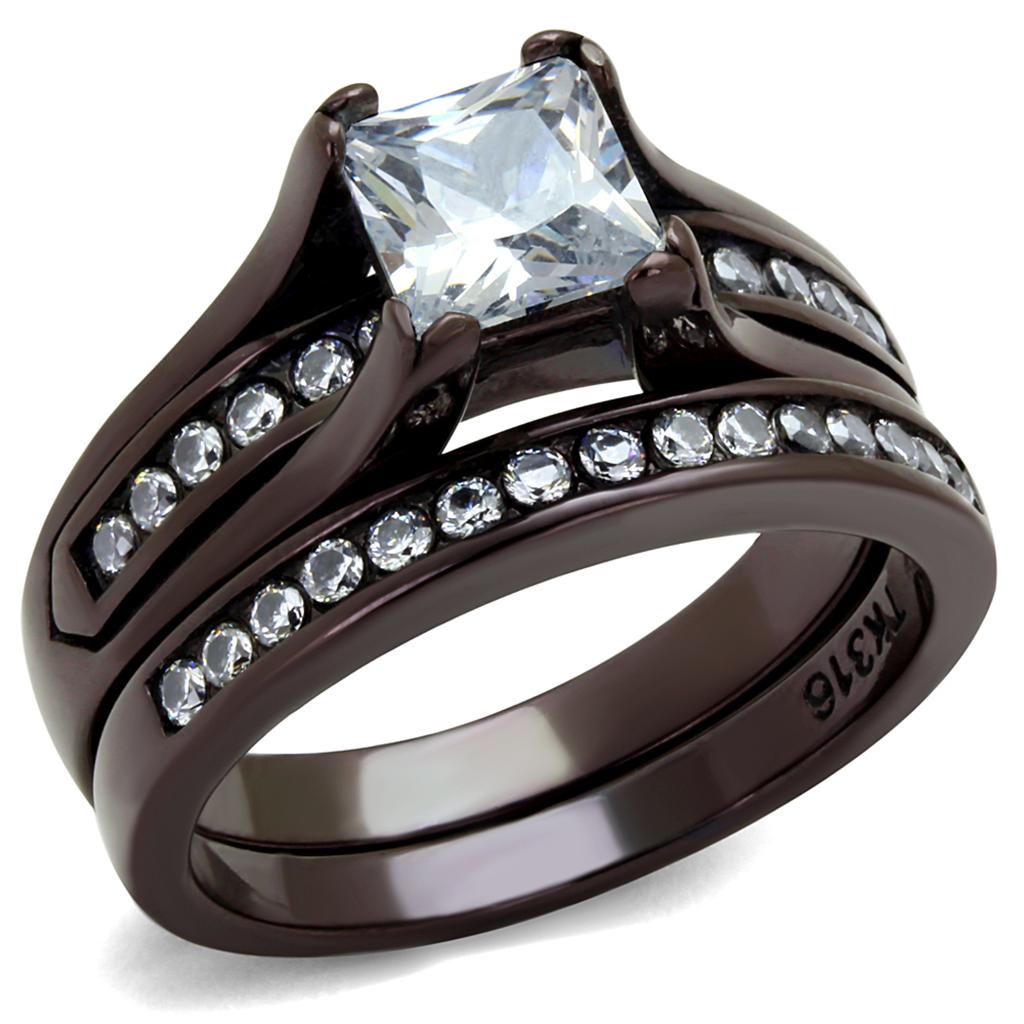 JCE0W383DC IP Dark Brown (IP coffee) Stainless Steel Ring with AAA Grade CZ in Clear