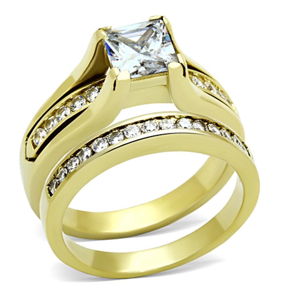 JCE0W384 IP Gold(Ion Plating) Stainless Steel Ring with AAA Grade CZ in Clear