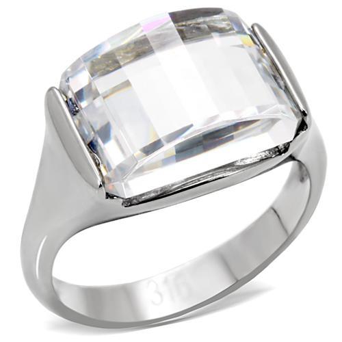 JCE100 High polished (no plating) Stainless Steel Ring with AAA Grade CZ in Clear