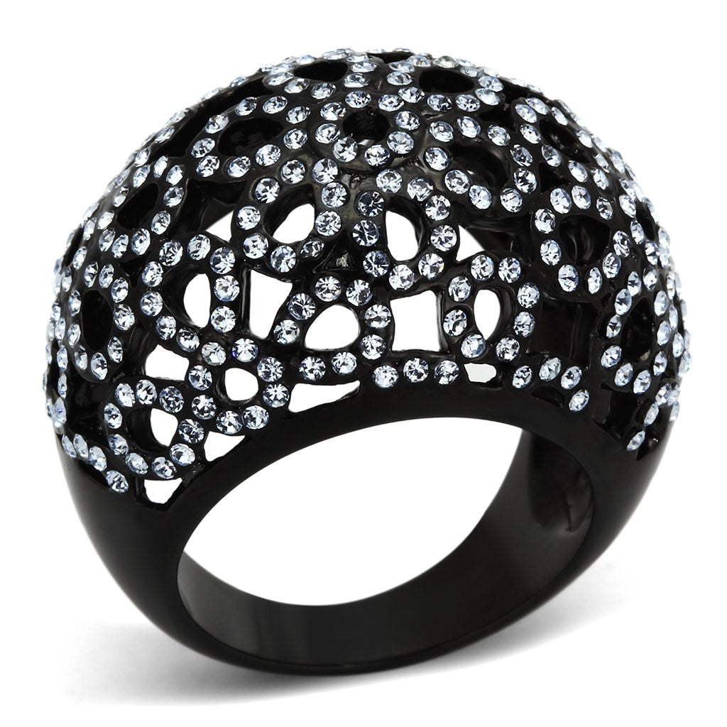 JCE1003 IP Black(Ion Plating) Stainless Steel Ring with Top Grade Crystal in Light Sapphire