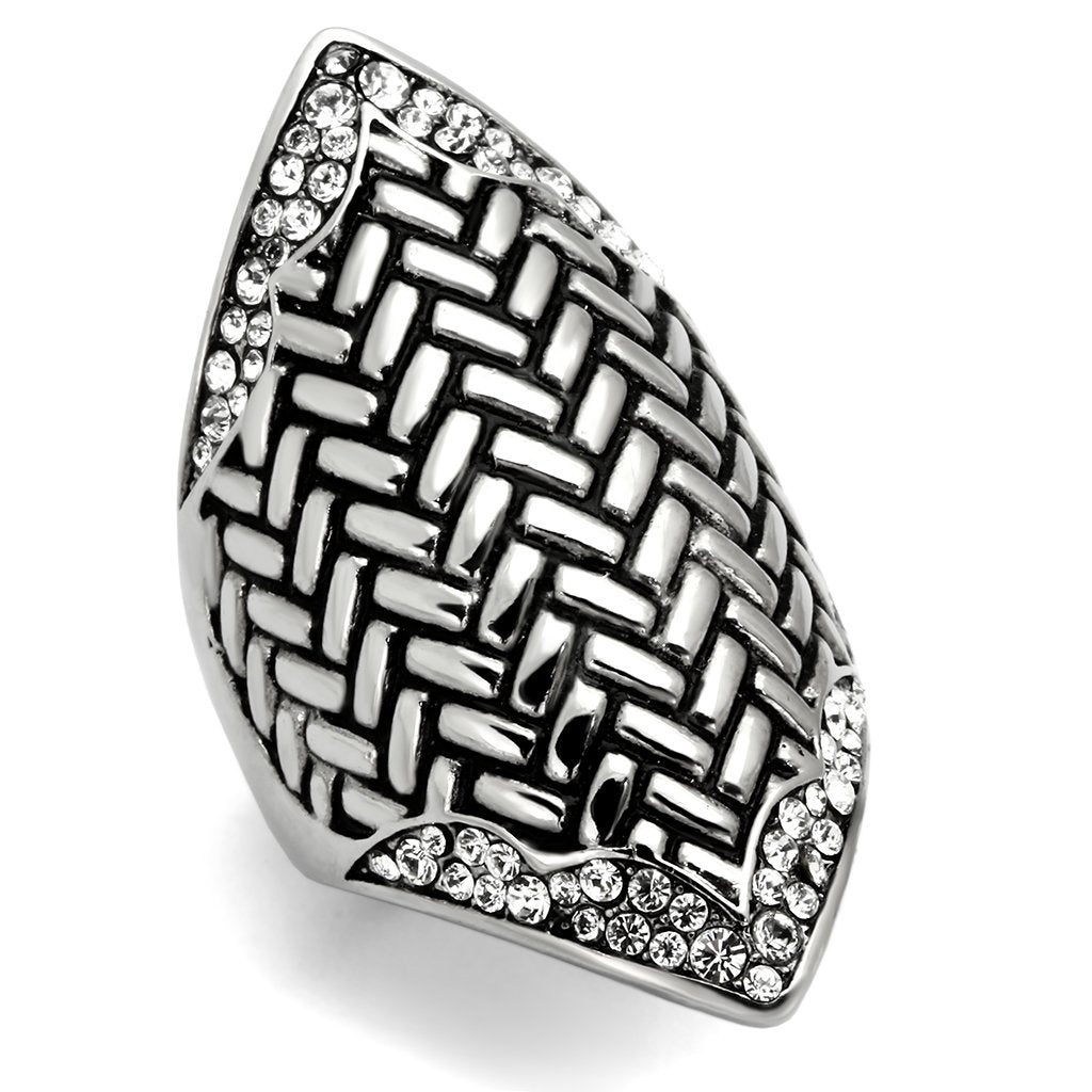 JCE1009 High polished (no plating) Stainless Steel Ring with Top Grade Crystal in Clear