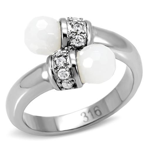JCE101 High polished (no plating) Stainless Steel Ring with Milky CZ in White