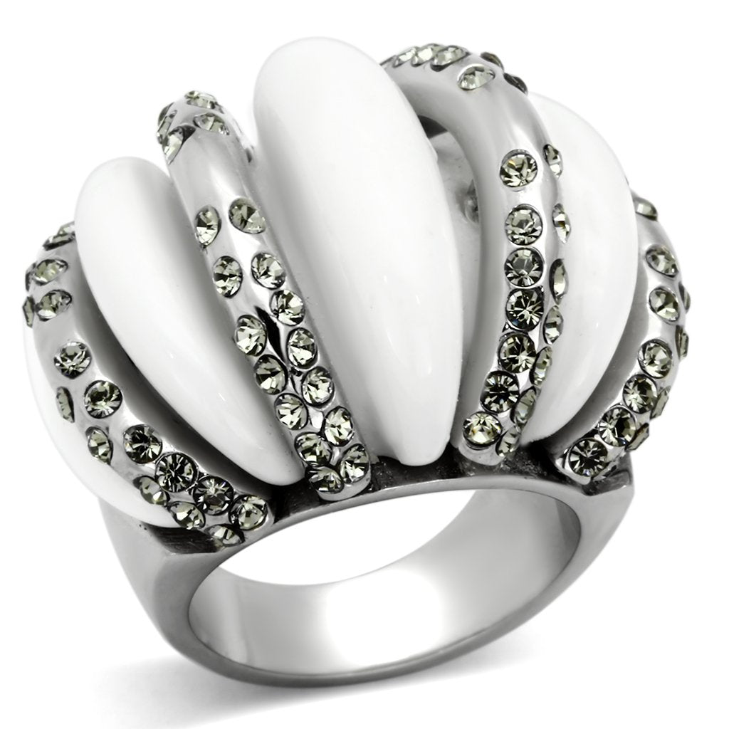 JCE1011 High polished (no plating) Stainless Steel Ring with Top Grade Crystal in Black Diamond
