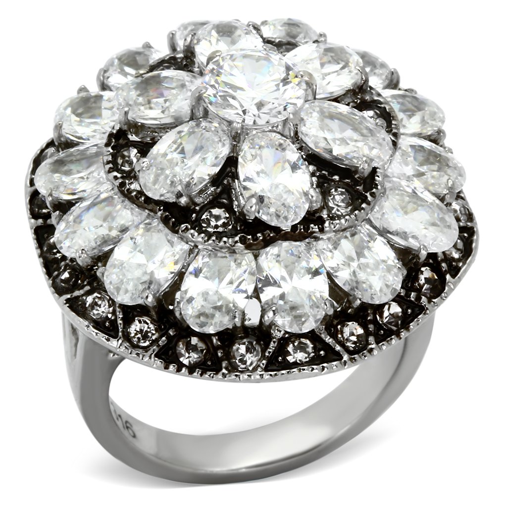 JCE1016 High polished (no plating) Stainless Steel Ring with AAA Grade CZ in Clear