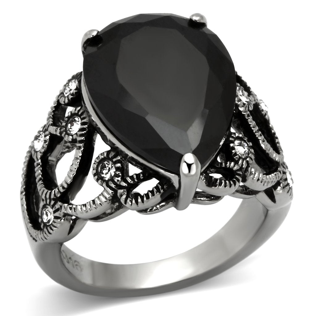 JCE1017 High polished (no plating) Stainless Steel Ring with AAA Grade CZ in Jet