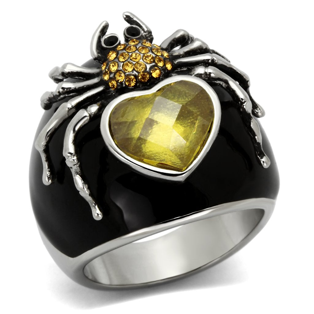 JCE1019 High polished (no plating) Stainless Steel Ring with AAA Grade CZ in Topaz
