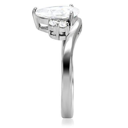 JCE102 High polished (no plating) Stainless Steel Ring with AAA Grade CZ in Clear