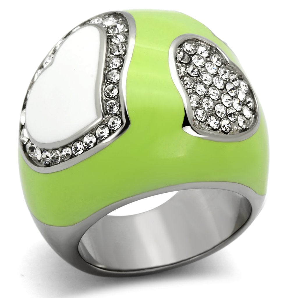 JCE1021 High polished (no plating) Stainless Steel Ring with Top Grade Crystal in Clear