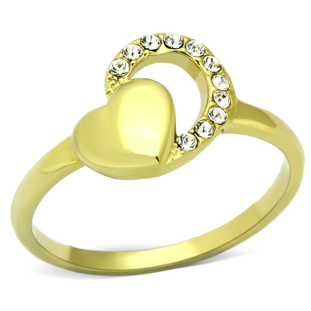 JCE1024 IP Gold(Ion Plating) Stainless Steel Ring with Top Grade Crystal in Clear