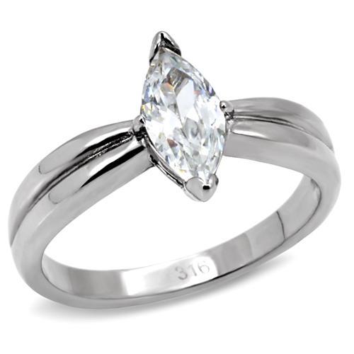 JCE103 High polished (no plating) Stainless Steel Ring with AAA Grade CZ in Clear