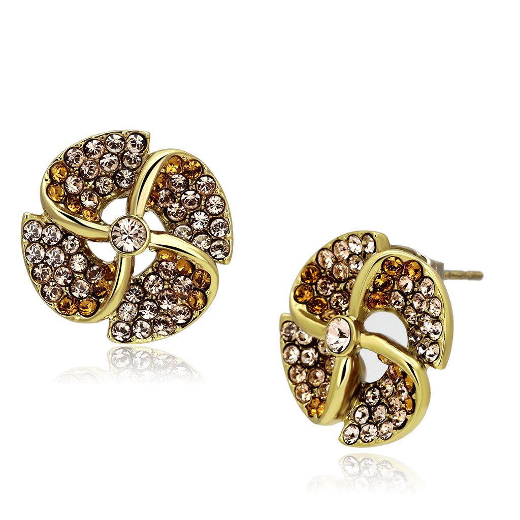 JCE1040 IP Gold(Ion Plating) Stainless Steel Earrings with Top Grade Crystal in Multi Color